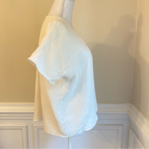MADEWELL Cream Gauze V Neck Short Sleeve Top - Picture 4 of 9